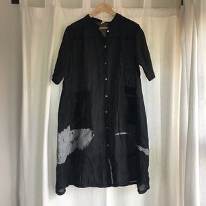 abstract button down Asian collar dress